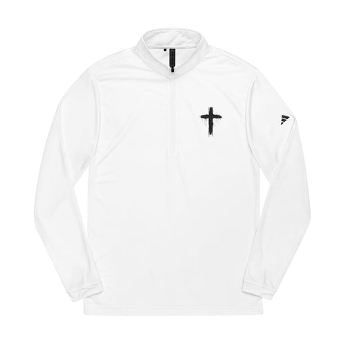 Embroidered Cross Quarter-Zip Pullover — White Athletic Top