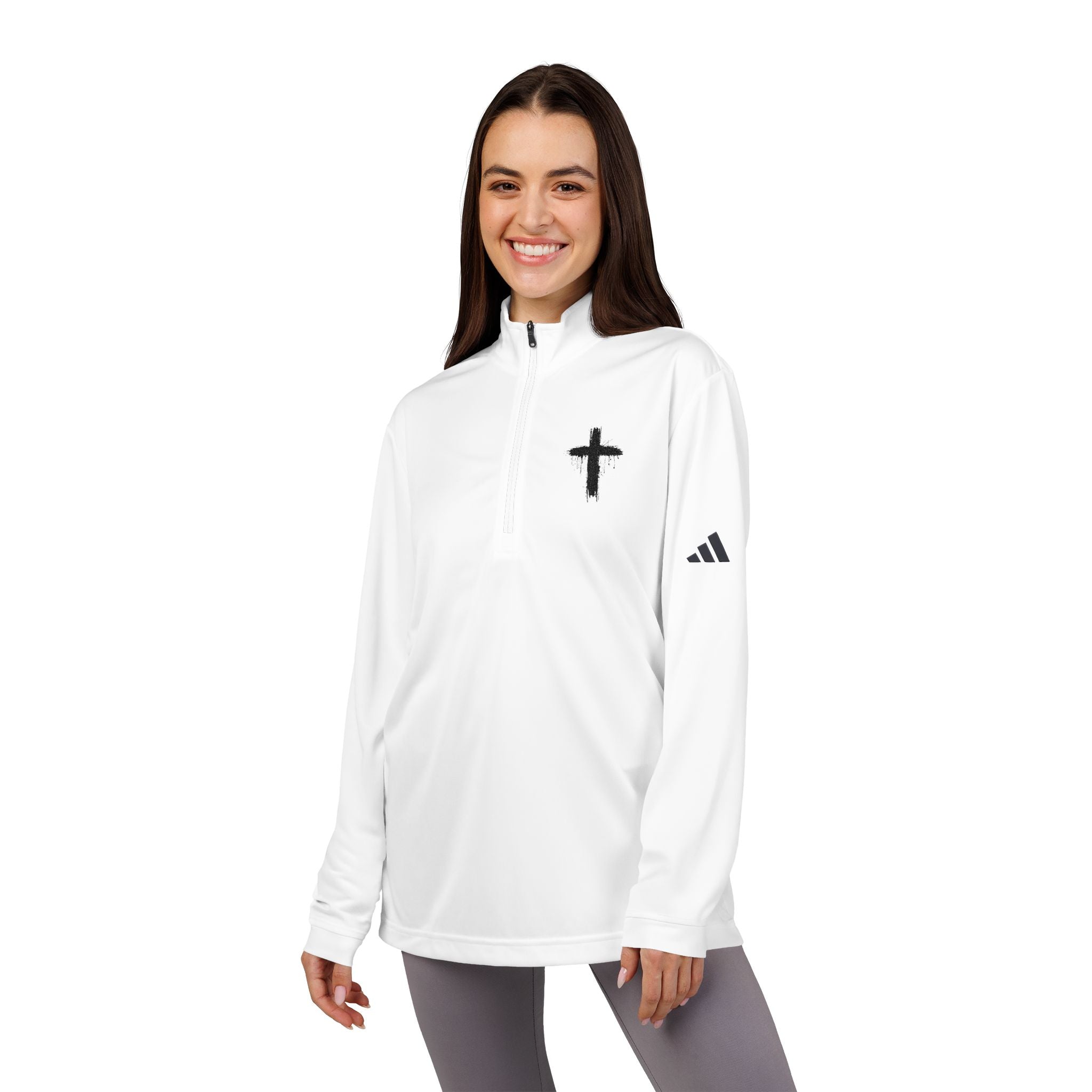 Embroidered Cross Quarter-Zip Pullover — White Athletic Top