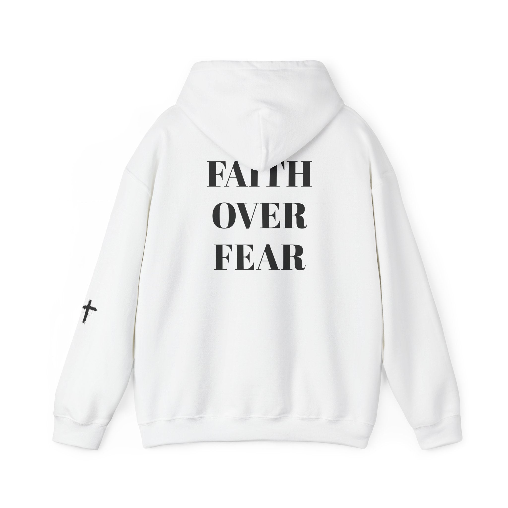 Faith Over Fear Hoodie — Minimal Cross Christian Pullover