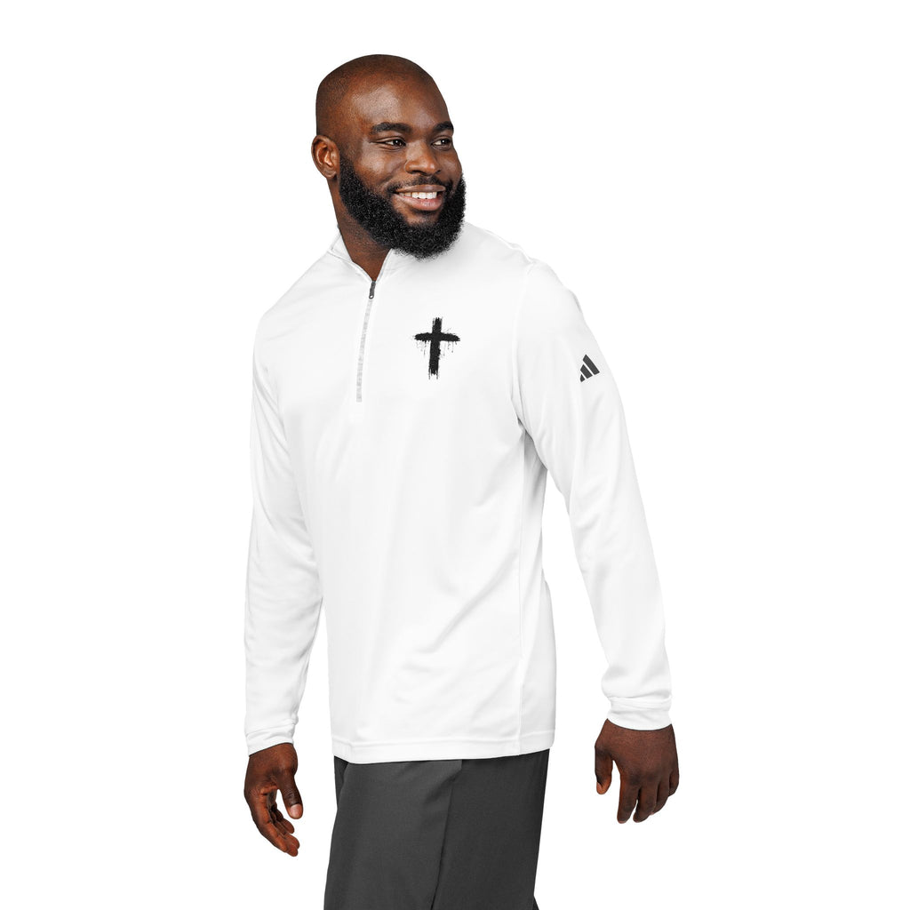 Embroidered Cross Quarter-Zip Pullover — White Athletic Top