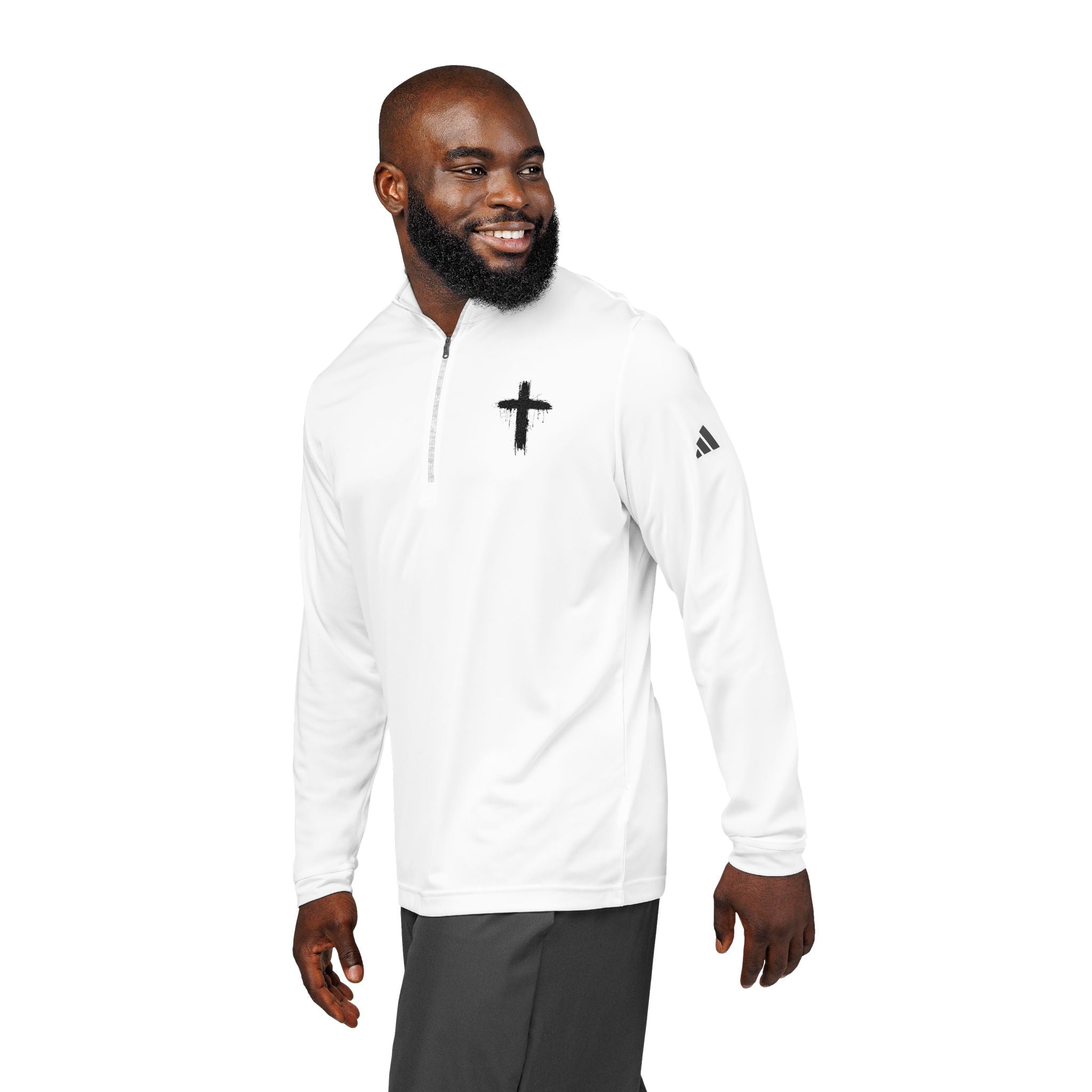 Embroidered Cross Quarter-Zip Pullover — White Athletic Top
