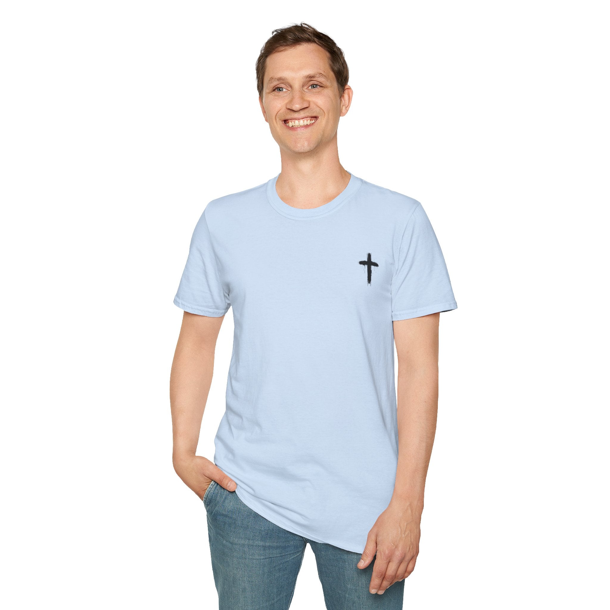 Minimal Cross T‑Shirt — Small Chest Cross Christian Tee
