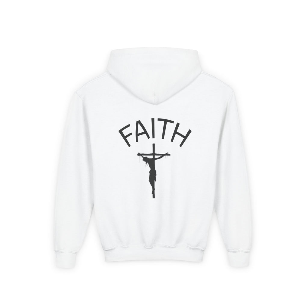 Youth Faith Cross Hoodie — ‘FAITH’ Crucifix Christian Sweatshirt