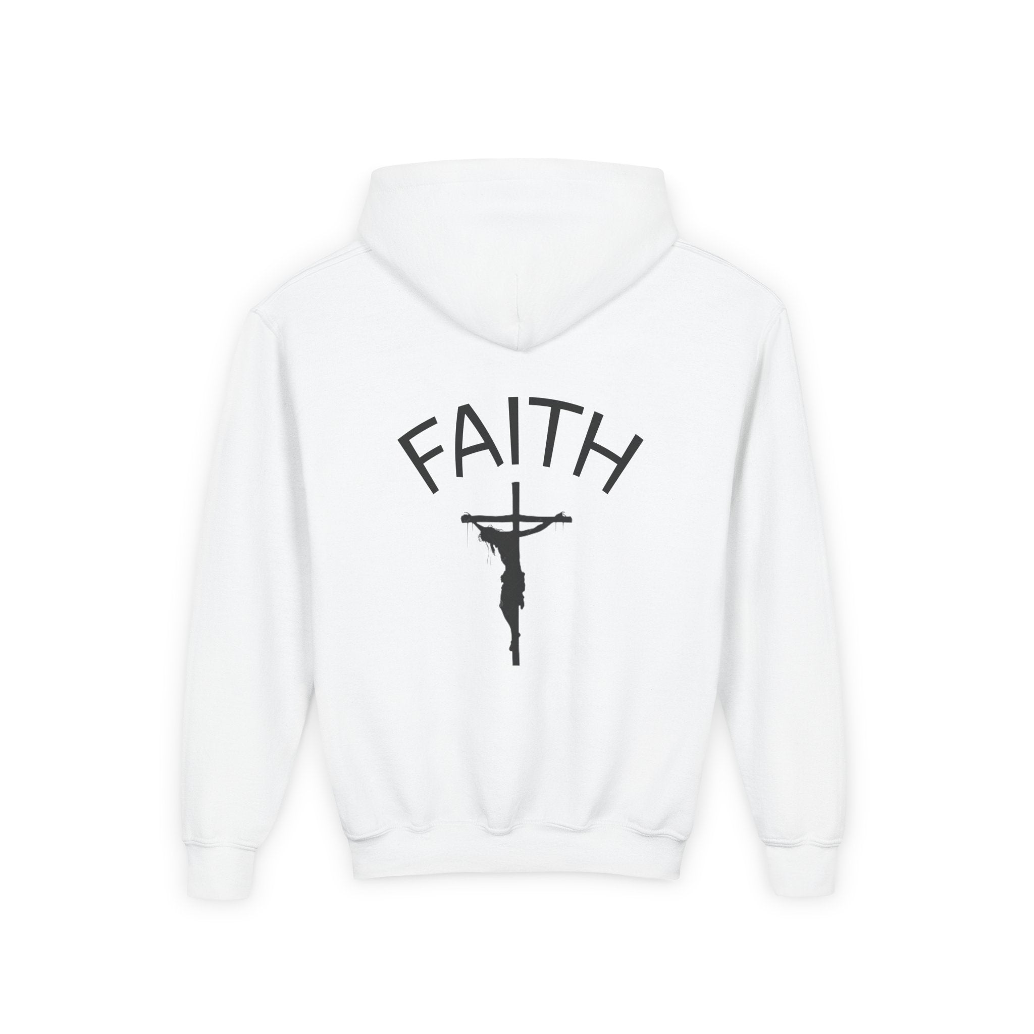 Youth Faith Cross Hoodie — ‘FAITH’ Crucifix Christian Sweatshirt