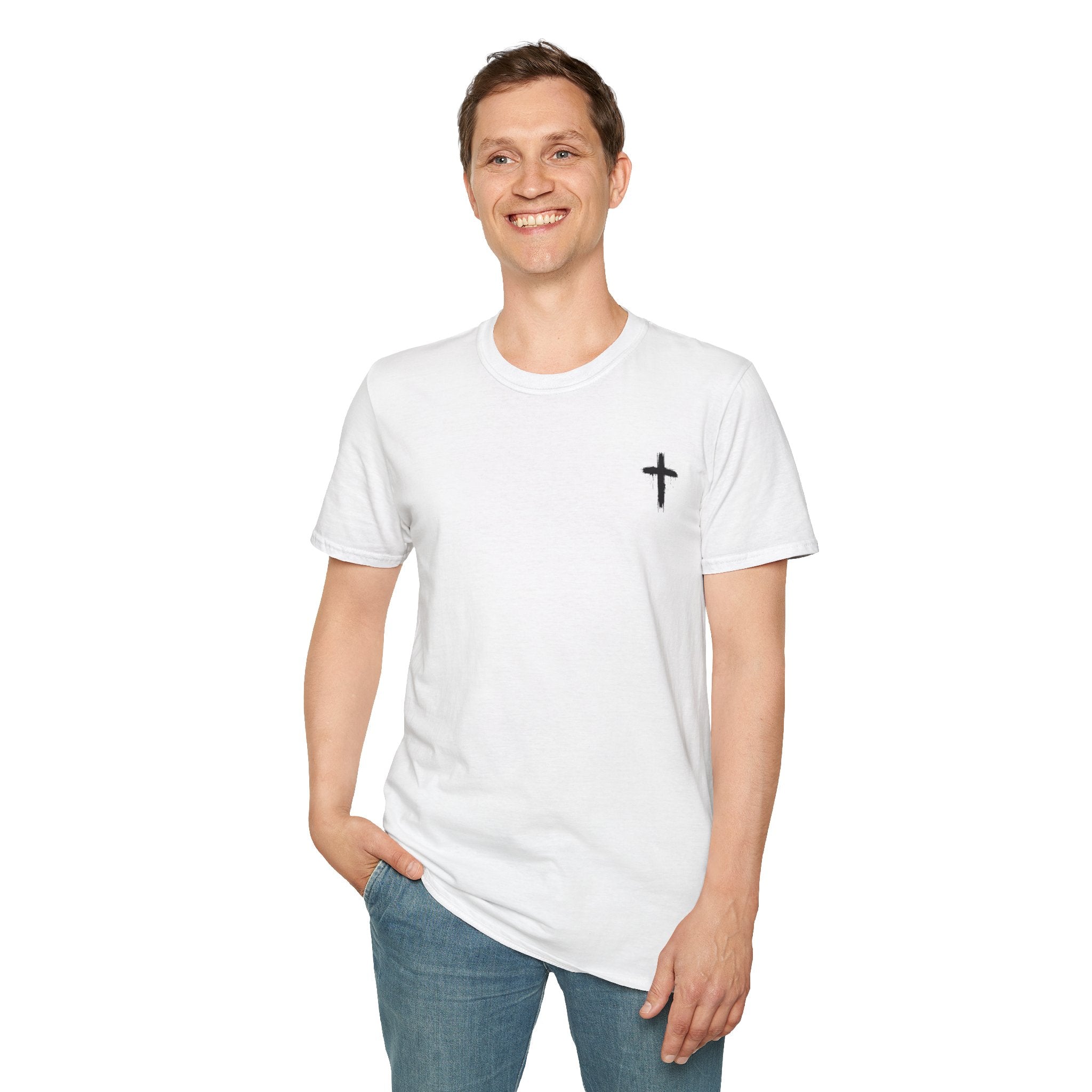 Minimal Cross T‑Shirt — Small Chest Cross Christian Tee