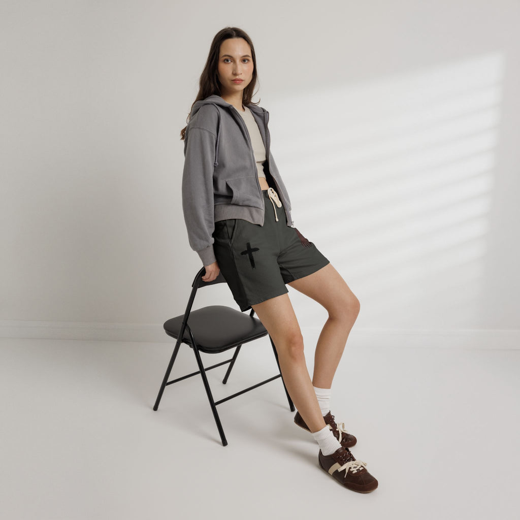 Patriotic Cross Fleece Sweat Shorts — Lightweight Garment-Dyed Lounge Shorts