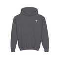 Youth Hoodie with Small Cross Chest Logo — Christian Kids Sweatshirt