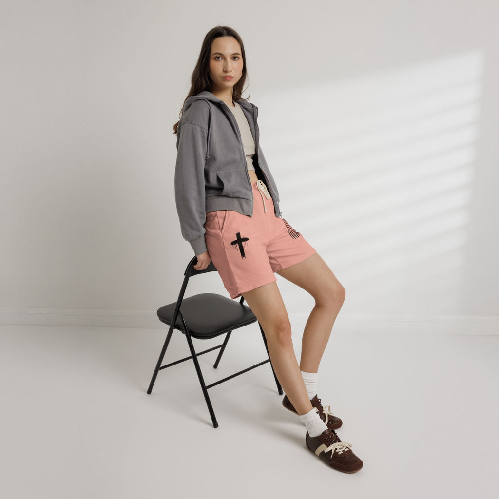 Patriotic Cross Fleece Sweat Shorts — Lightweight Garment-Dyed Lounge Shorts