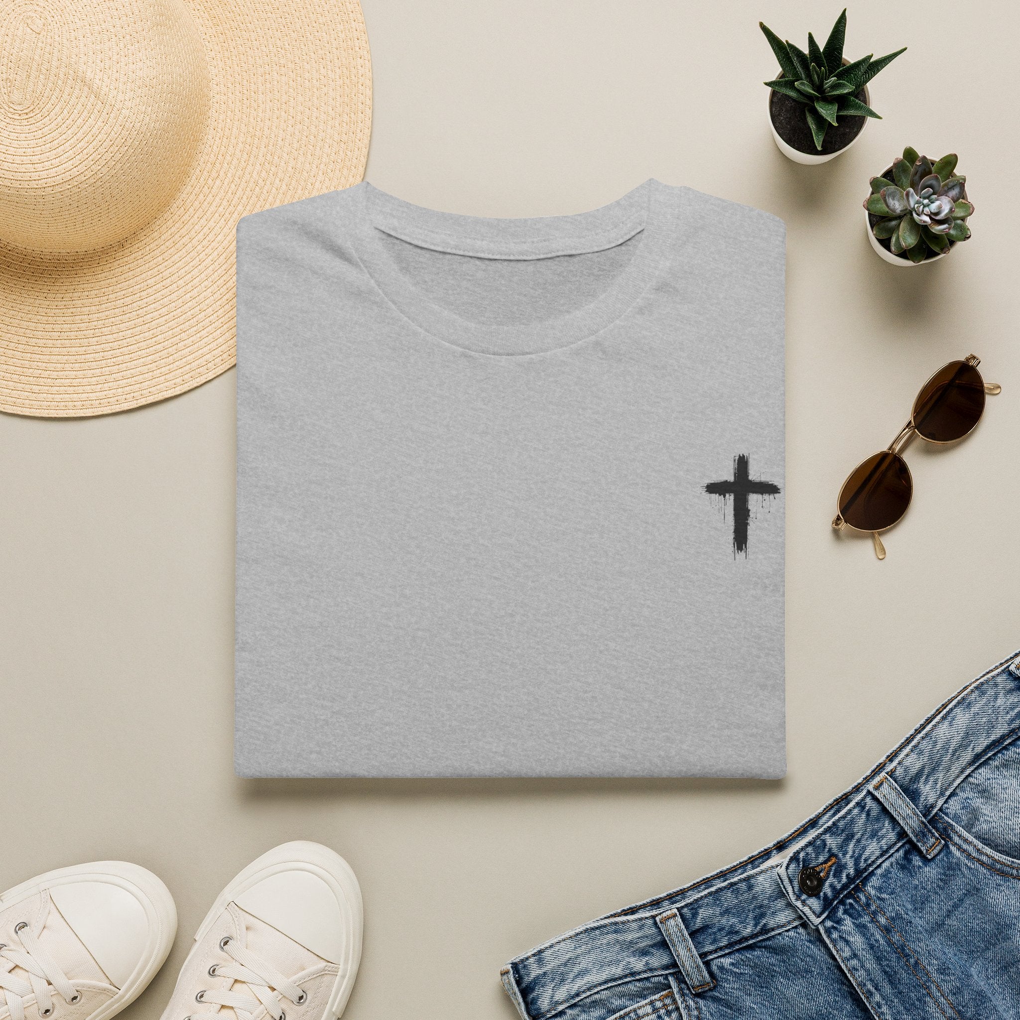 Minimal Cross T‑Shirt — Small Chest Cross Christian Tee