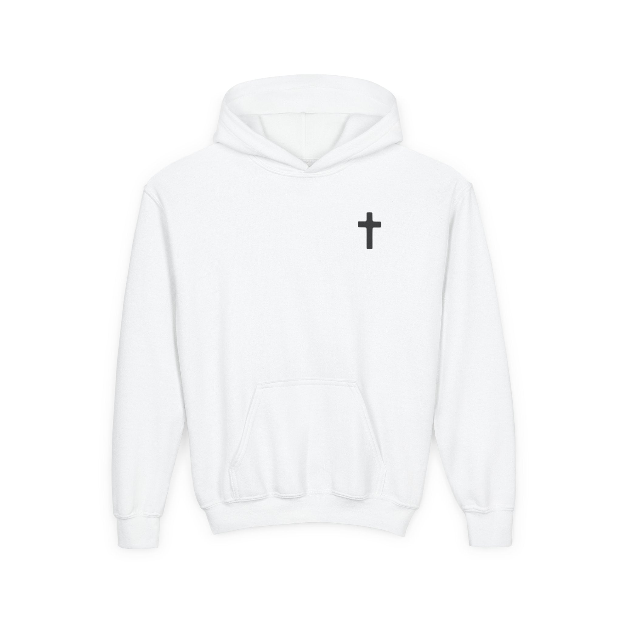 Youth Faith Cross Hoodie — ‘FAITH’ Crucifix Christian Sweatshirt