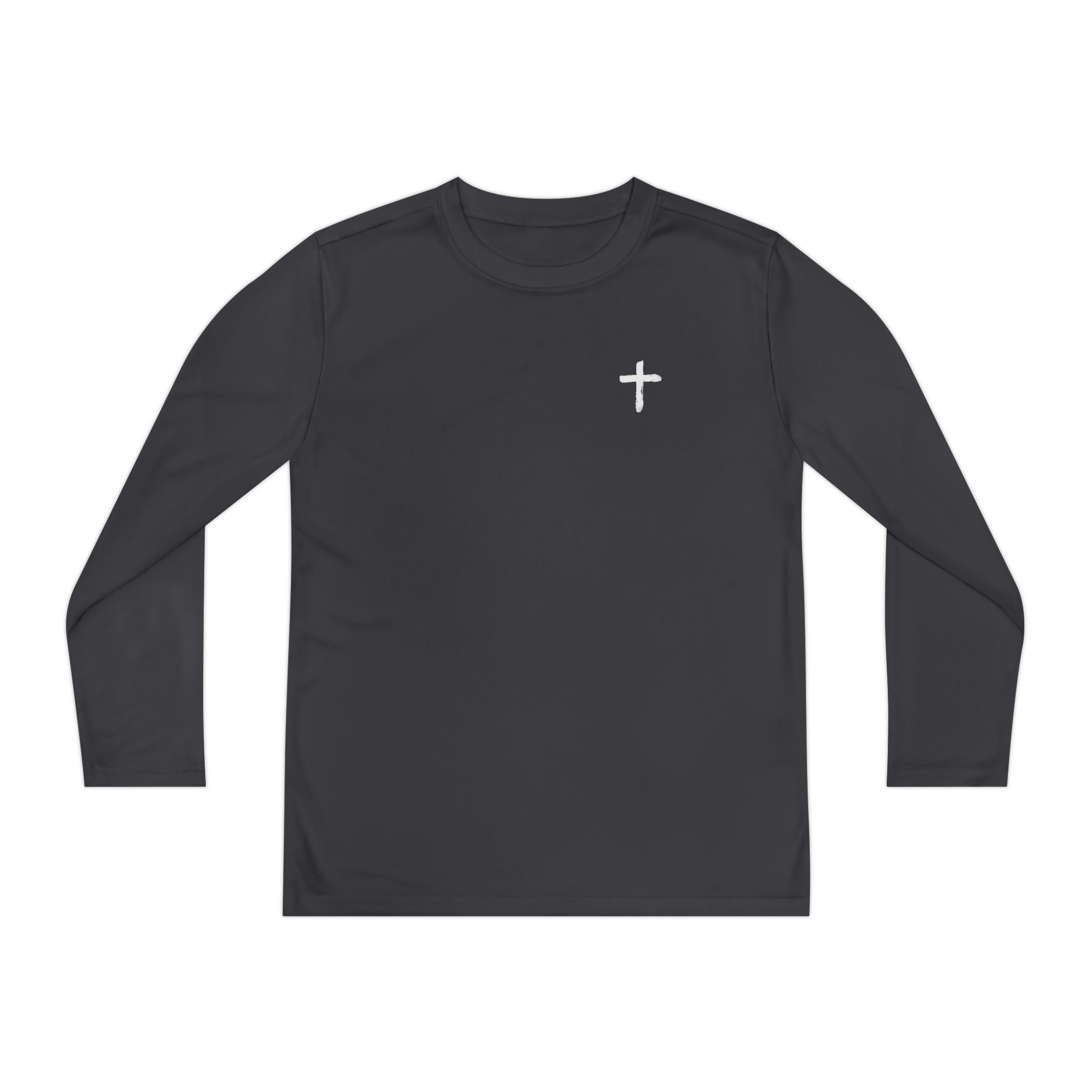 Youth Faith Long Sleeve Tee — Cross Chest & American Flag "FAITH" Back