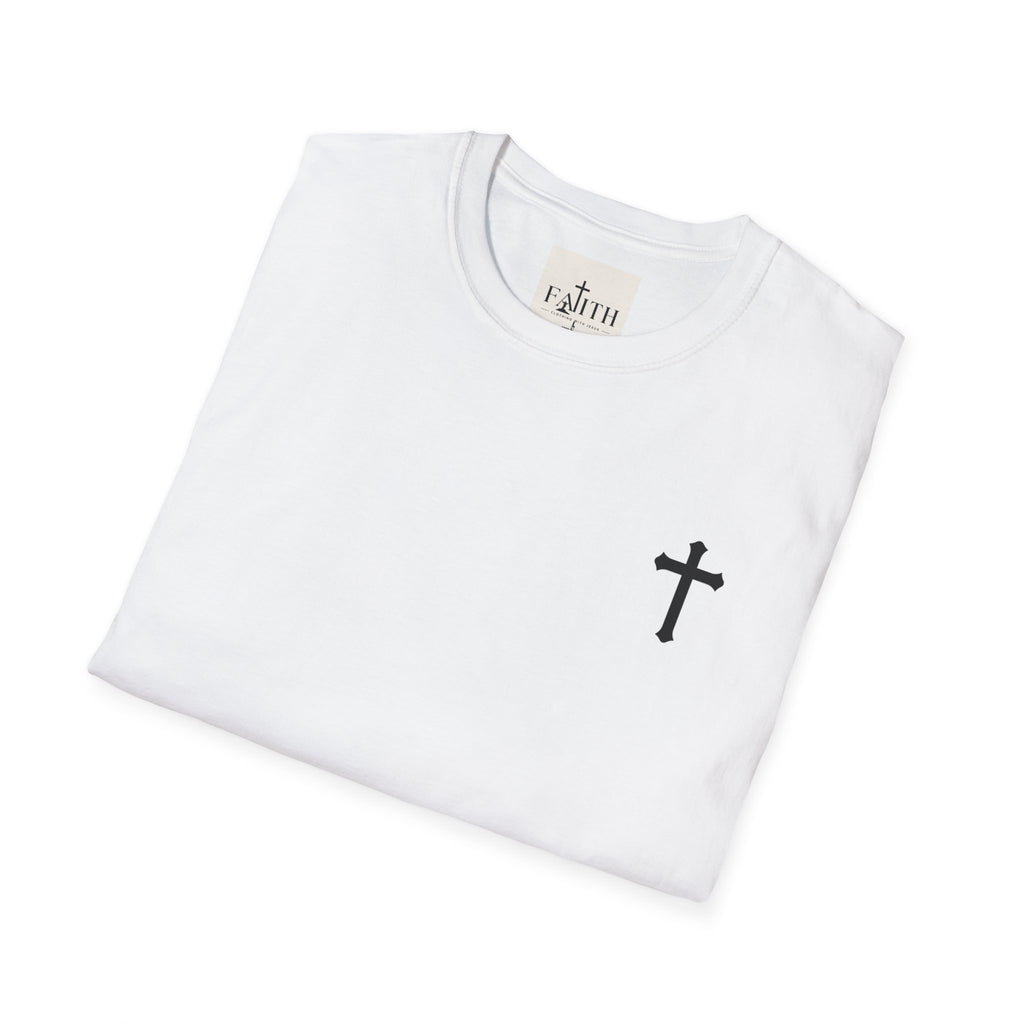 T-Shirt — Small Black Cross Chest Tee | Minimal Christian Faith Shirt