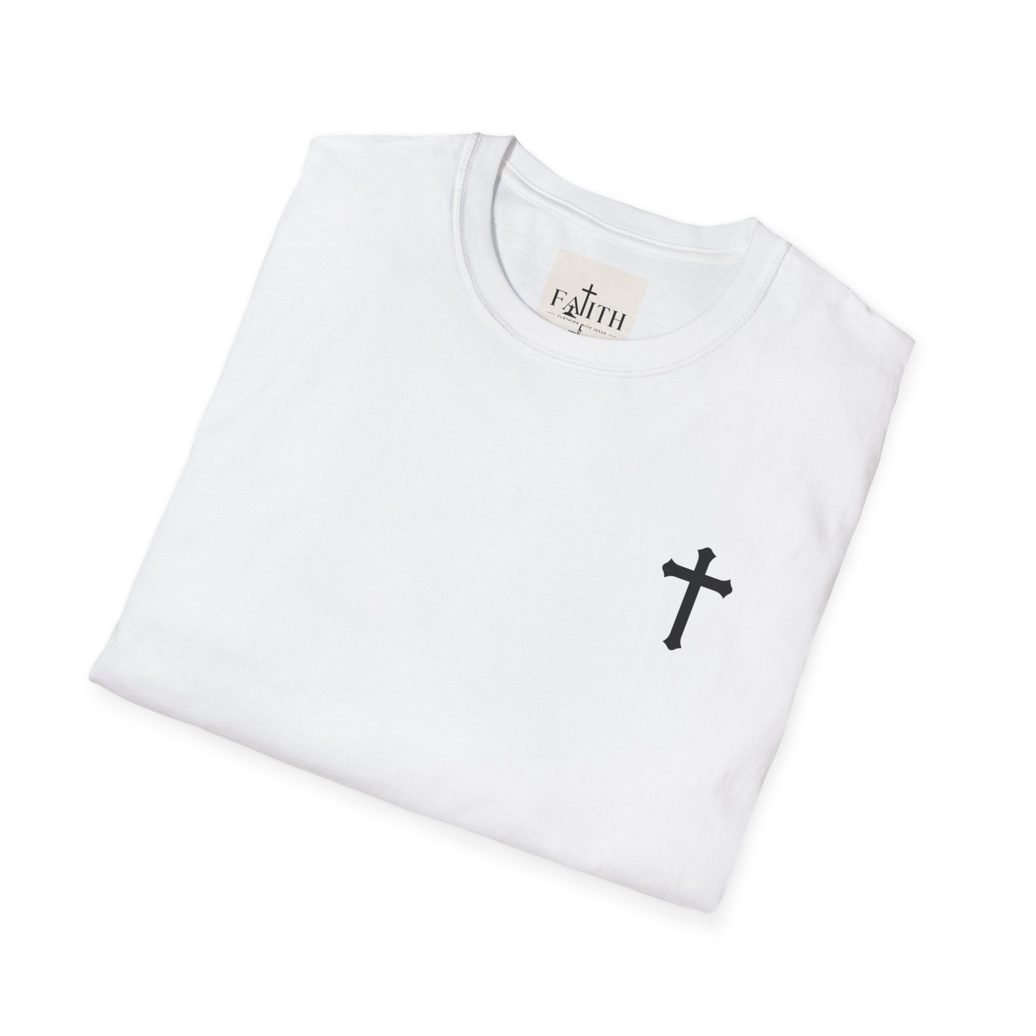 T-Shirt — Small Black Cross Chest Tee | Minimal Christian Faith Shirt
