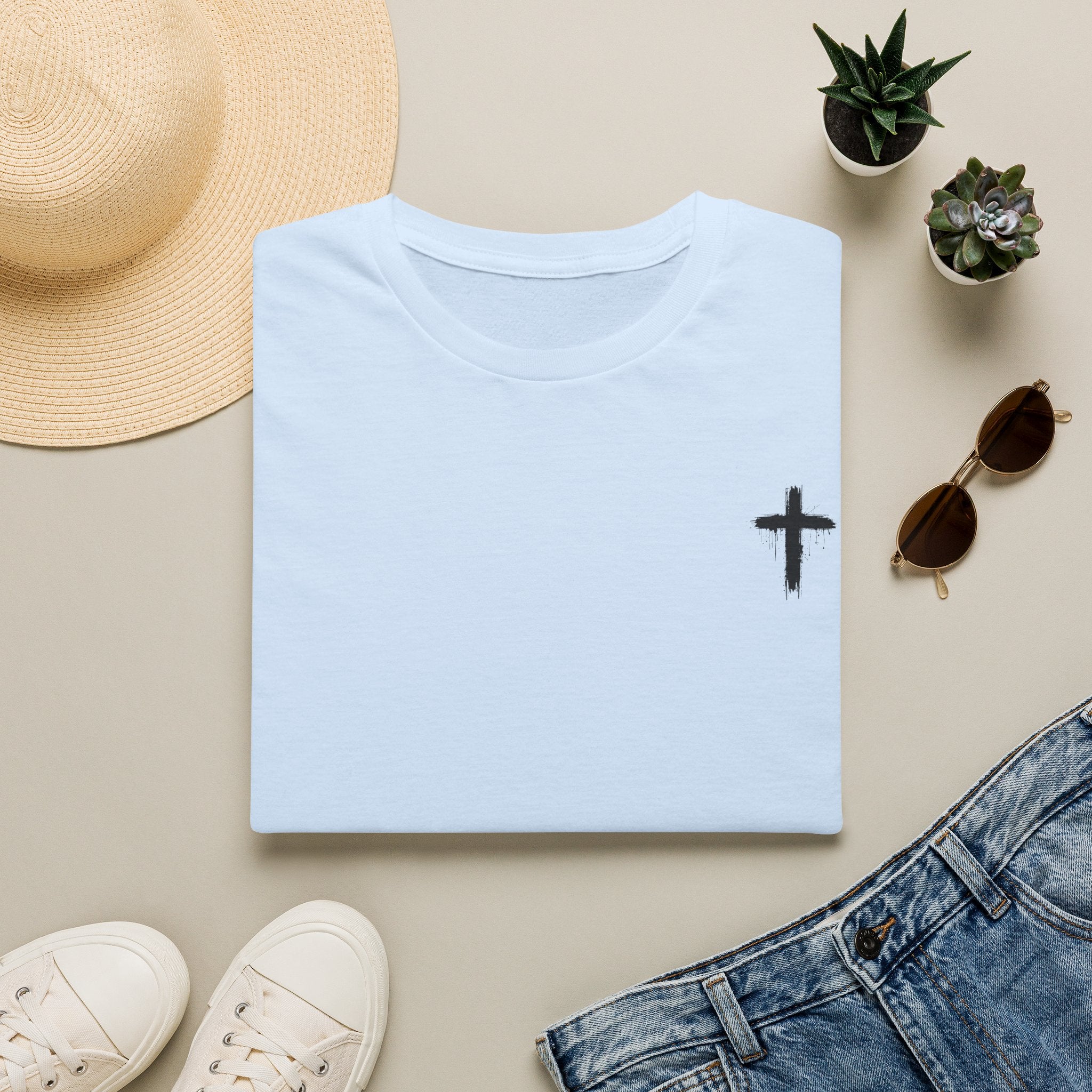 Minimal Cross T‑Shirt — Small Chest Cross Christian Tee