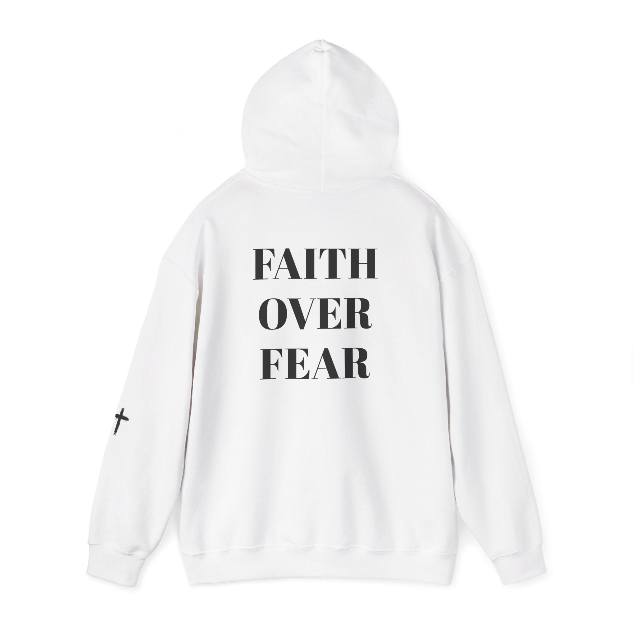 Faith Over Fear Hoodie — Minimal Cross Christian Pullover