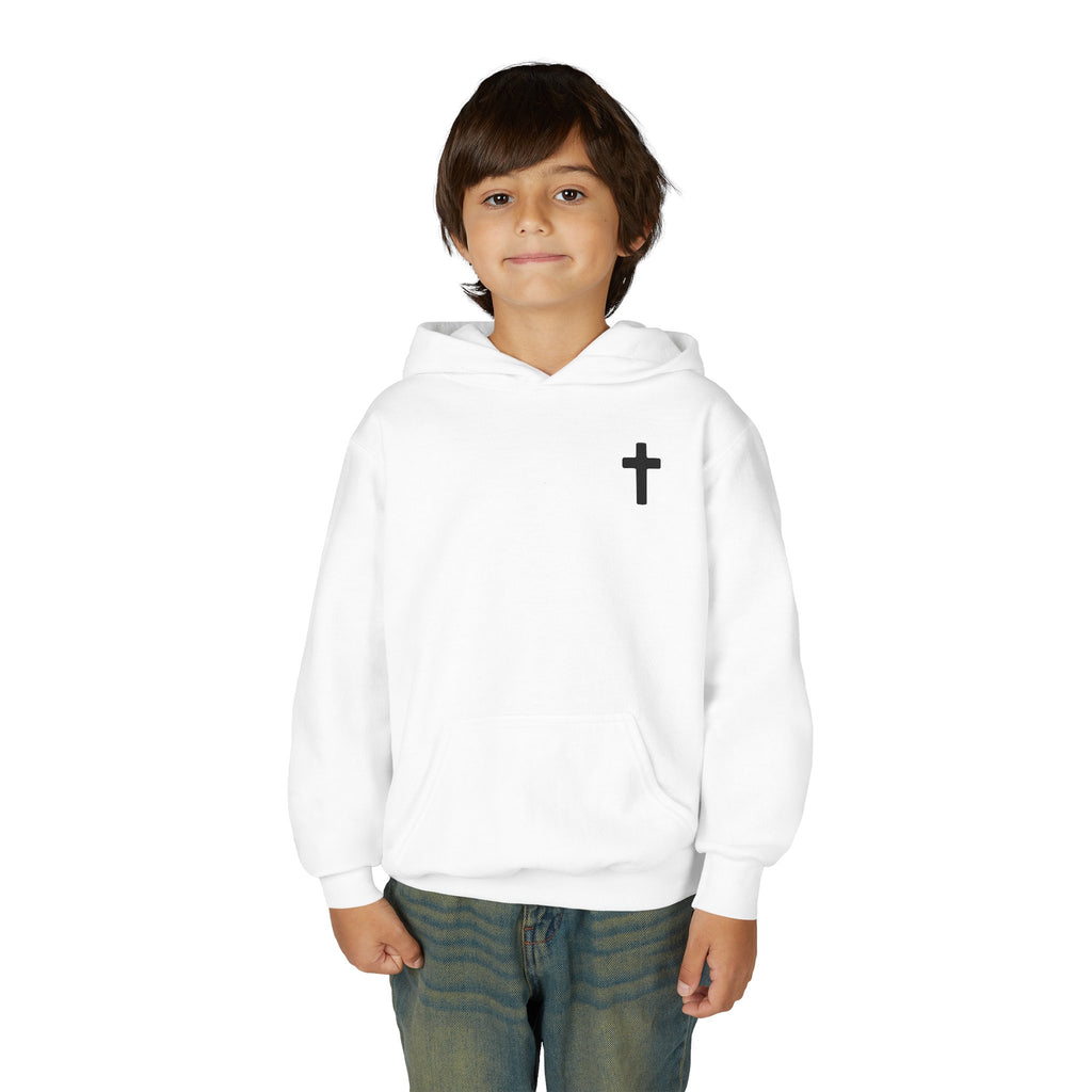Youth Faith Cross Hoodie — ‘FAITH’ Crucifix Christian Sweatshirt
