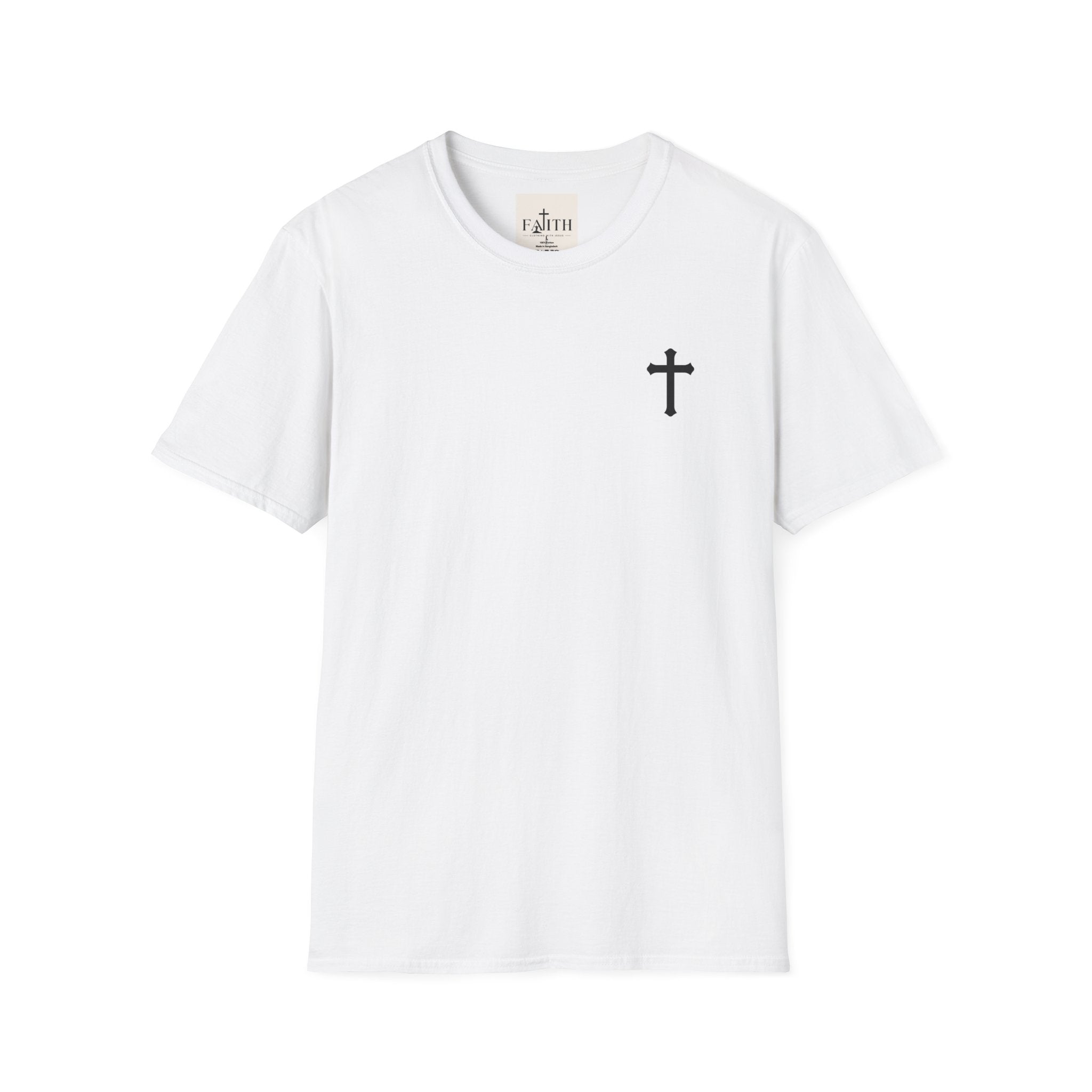 T-Shirt — Small Black Cross Chest Tee | Minimal Christian Faith Shirt