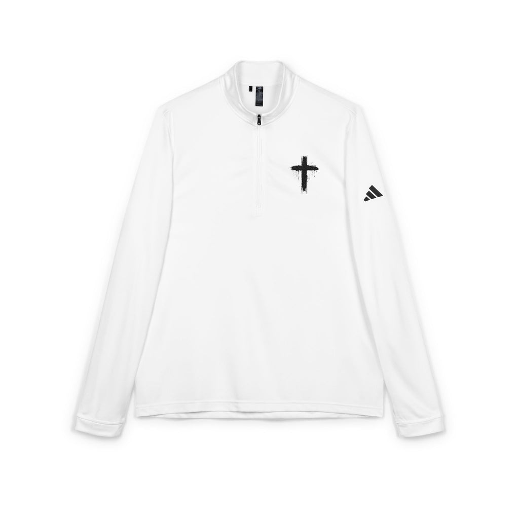 Embroidered Cross Quarter-Zip Pullover — White Athletic Top