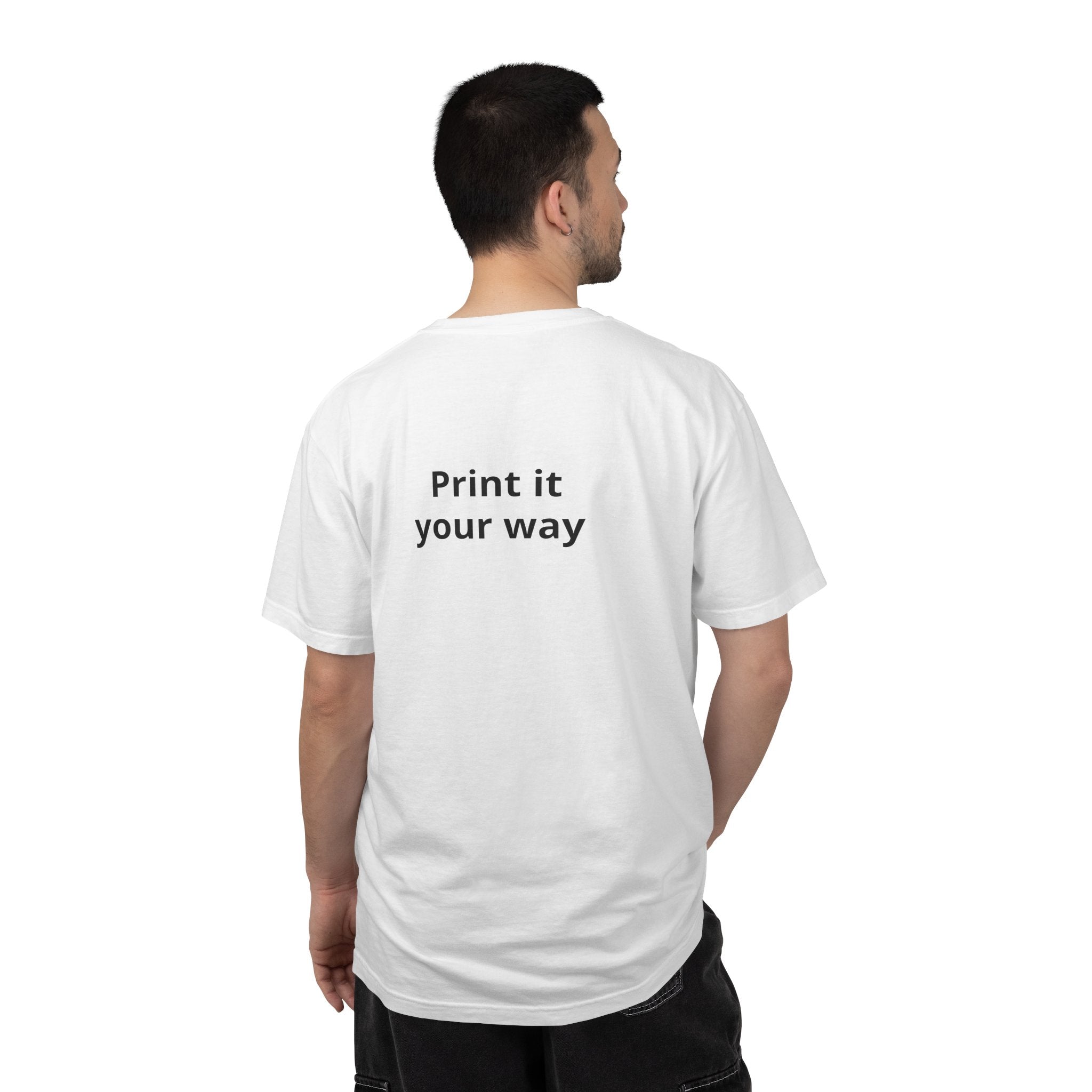 I AM Minimalist T‑Shirt — 'I AM' Front with 'Print it your way' Back