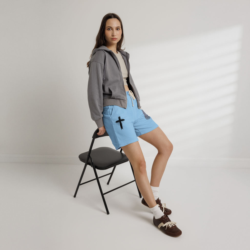Patriotic Cross Fleece Sweat Shorts — Lightweight Garment-Dyed Lounge Shorts