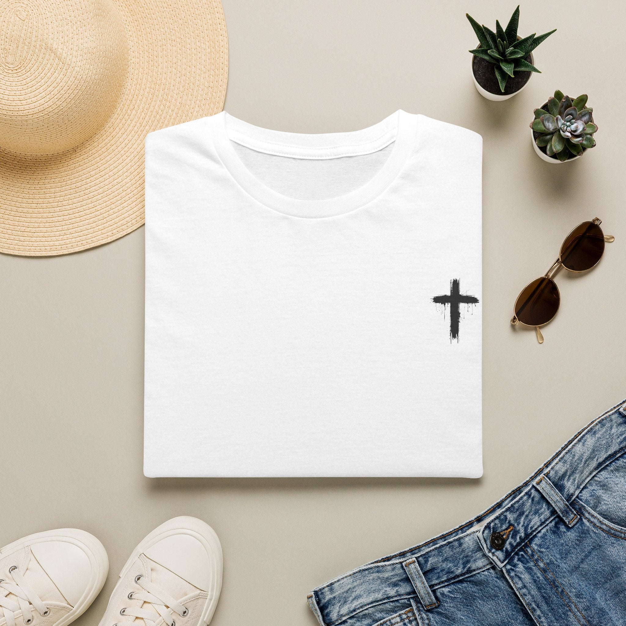 Minimal Cross T‑Shirt — Small Chest Cross Christian Tee